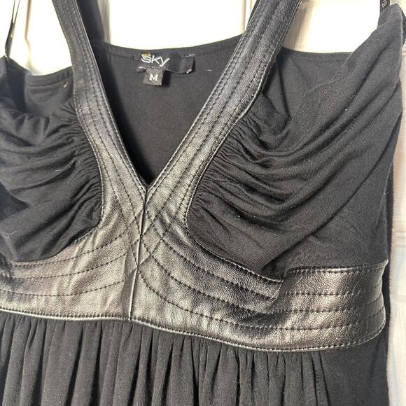 Women's Sky Witchy Goth Black Vegan Leather Corset Halter Empire Mini Dress M - Picture 3 of 7
